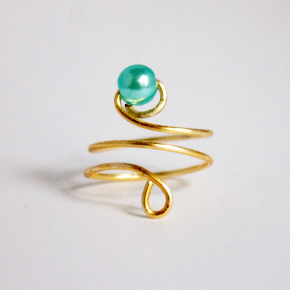3 wrap wire ring with faux blue pearl